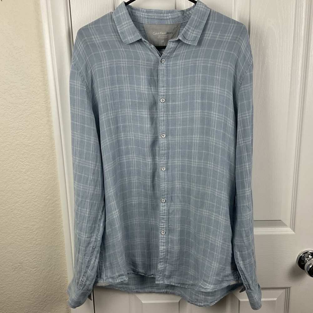 Pre-Owned Calvin Klein Jeans 100% Linen Men's Button Down Long Sleeve Shirt, L